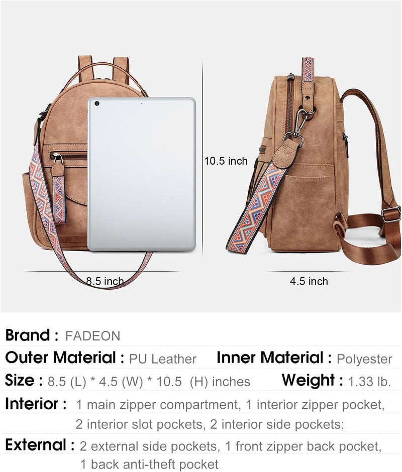 FADEON Mini Backpack Purse for Women, Designer Leather Cute Roomly Small Backpacks, Ladies Shoulder Backpack Fashion Handbag - Image 3